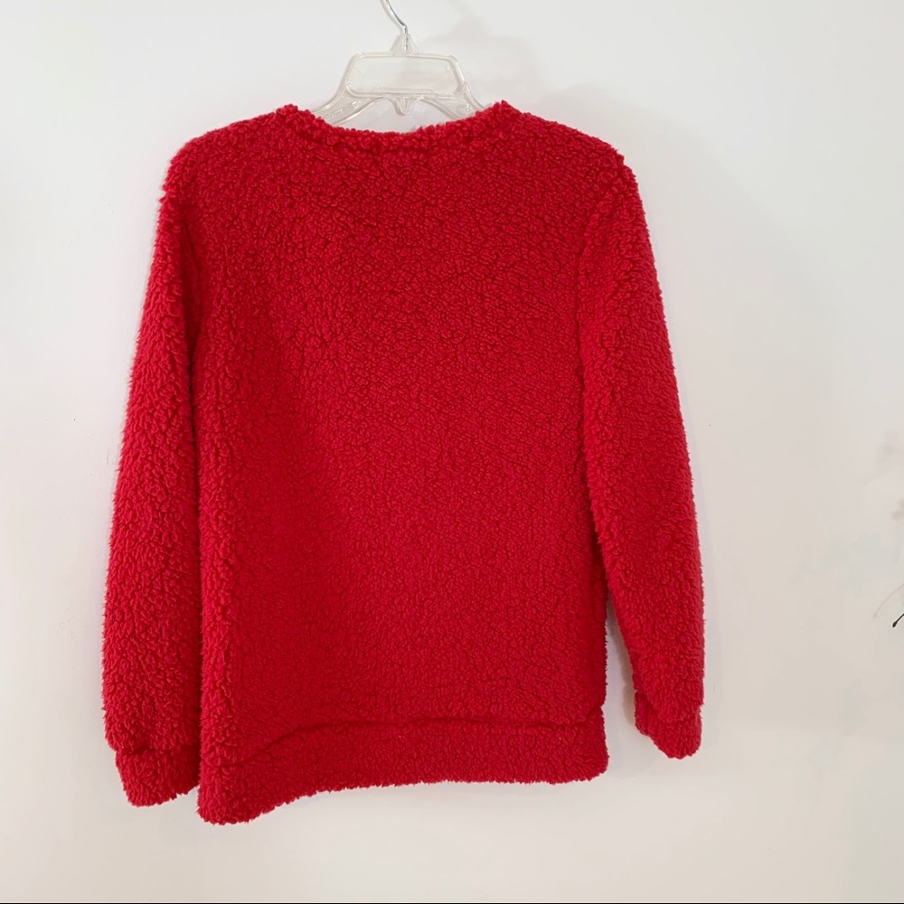 Miss Chievous Christmas Sequin Sherpa Sweater Red - Picture 4 of 8